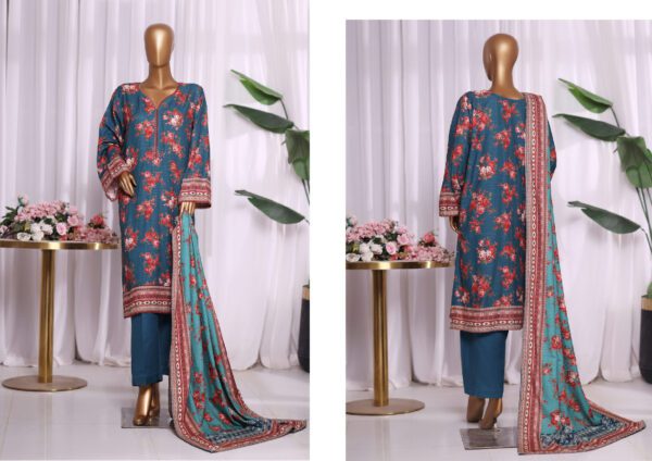Printed Khaddar 3 Pc Winter Collection by Bin Saeed - Sea Blue