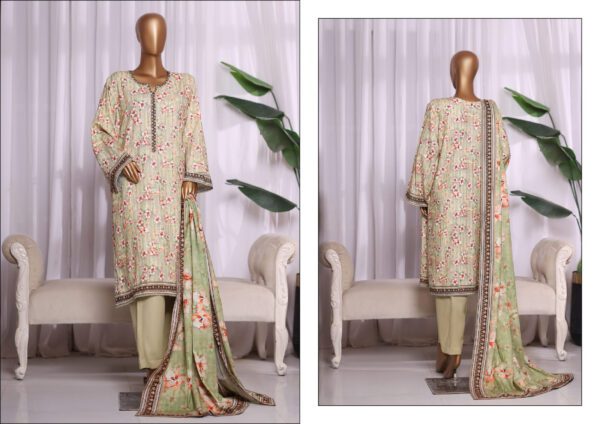 Printed Khaddar 3 Pc Winter Collection by Bin Saeed - Pistachio