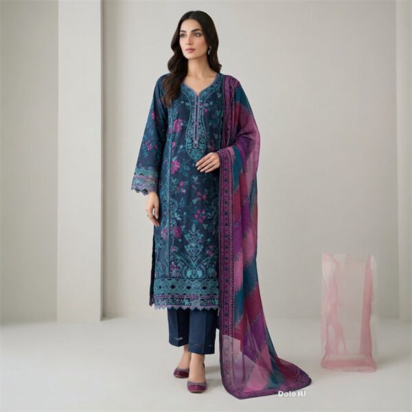SADABAHAR Luxe Embroidered Lawn Collection 3pc - Blue