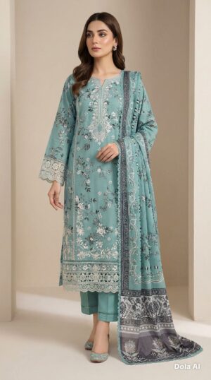 SADABAHAR Luxe Embroidered Lawn Collection 3pc - Light Green